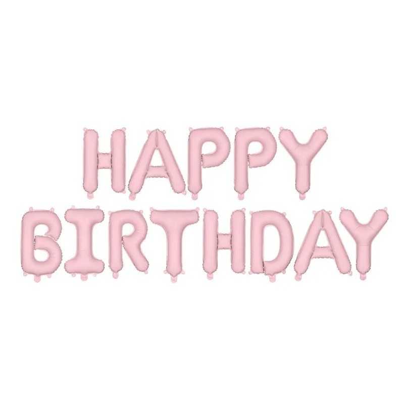 GUIRLANDE BALLONS METALLIQUES GONFLAGE AIR HAPPY BIRTHDAY ROSE PASTEL 340X35 CM