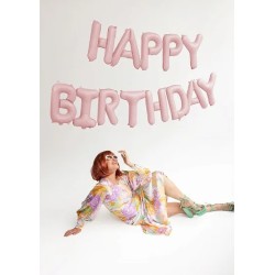 GUIRLANDE BALLONS METALLIQUES GONFLAGE AIR HAPPY BIRTHDAY ROSE PASTEL 340X35 CM