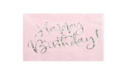 20 SERVIETTES ROSE POUDRE HAPPY BIRTHDAY ARGENT 33 X 33 CM 