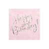 20 SERVIETTES ROSE POUDRE HAPPY BIRTHDAY ARGENT 33 X 33 CM 