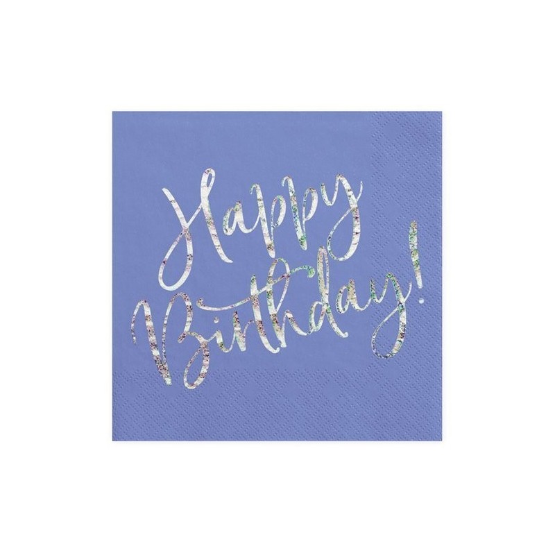 20 SERVIETTES BLEU HAPPY BIRTHDAY ARGENT 33 X 33 CM  20 SERVIETTES BLEU HAPPY BIRTHDAY ARGENT 33 X 33 CM
