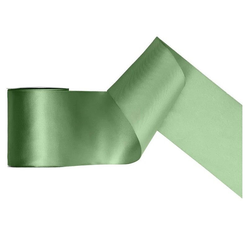 RUBAN SATIN VERT EUCALYPTUS OU SAUGE 100 MM X 25 M