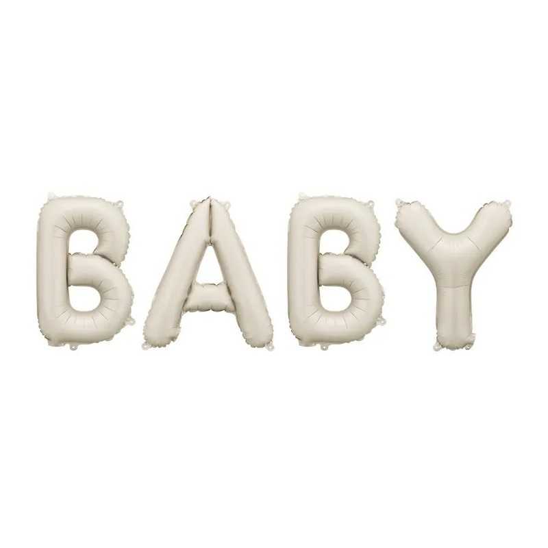 GUIRLANDE BALLONS METALLIQUES GONFLAGE AIR LETTRES BABY BLANC CREME 90 X 35 CM