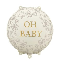 BALLON METALLIQUE ROND OH BABY BLANC CREME 35 CM GONFLE