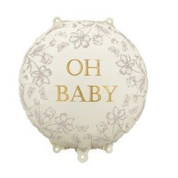 BALLON METALLIQUE ROND OH BABY BLANC CREME 35 CM GONFLE
