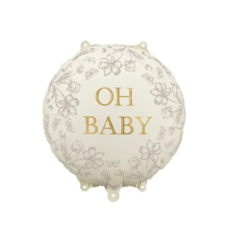 BALLON METALLIQUE ROND OH BABY BLANC CREME 35 CM GONFLE BALLON METALLIQUE ROND OH BABY BLANC CREME 35 CM GONFLE