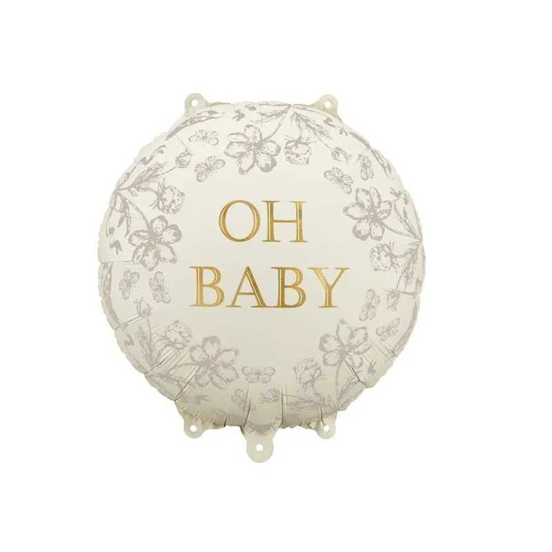 BALLON METALLIQUE ROND OH BABY BLANC CREME 35 CM GONFLE