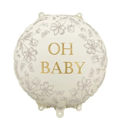 BALLON METALLIQUE ROND OH BABY BLANC CREME 35 CM GONFLE