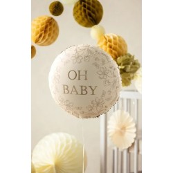 BALLON METALLIQUE ROND OH BABY BLANC CREME 35 CM GONFLE