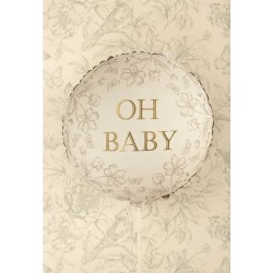 BALLON METALLIQUE ROND OH BABY BLANC CREME 35 CM GONFLE