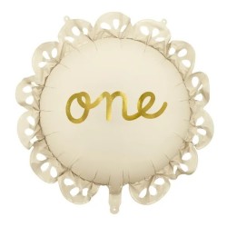 BALLON METALLIQUE ROND ONE BLANC CREME 52 CM GONFLE