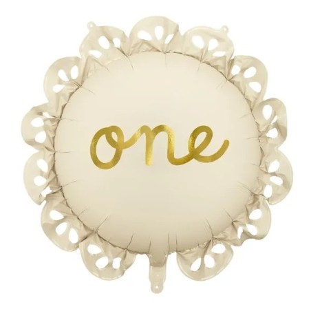 BALLON METALLIQUE ROND ONE BLANC CREME 52 CM GONFLE