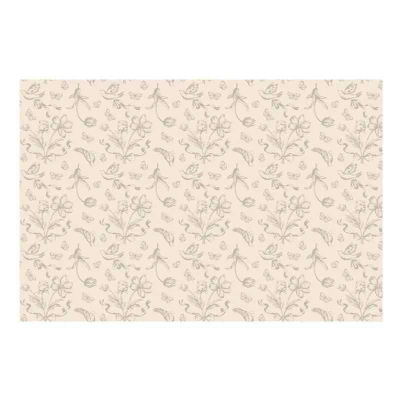 NAPPE POLY COTON HYDROPHOBE BEIGE AVEC FLEURS 120 X 180 CM
