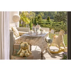 NAPPE POLY COTON HYDROPHOBE BEIGE AVEC FLEURS 120 X 180 CM