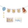 BANNER + COURONNE ONE DECORATIVE OURS COULEURS CREME ROSE ET BLEU