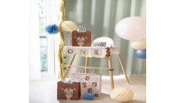 BANNER + COURONNE ONE DECORATIVE OURS COULEURS CREME ROSE ET BLEU