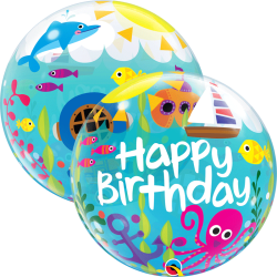 BALLON BUBBLES HAPPY BIRTHDAY MULTICOLORE POISSON  56 CM