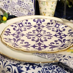 8 ASSIETTES DOLCE VITA BLEU ROI, BLANC  ET OR 23 CM 