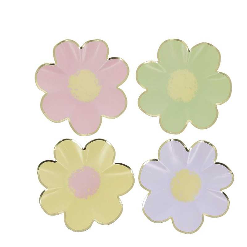 8 ASSIETTES FLEURS PASTEL 18 CM LILAS ROSE VERT JAUNE OR ASSORTIS