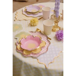 8 ASSIETTES FLEURS PASTEL 18 CM LILAS ROSE VERT JAUNE OR ASSORTIS