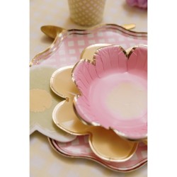 8 ASSIETTES FLEURS PASTEL 18 CM LILAS ROSE VERT JAUNE OR ASSORTIS