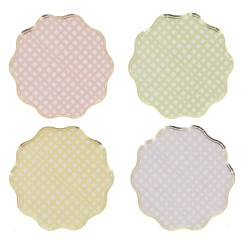 8 ASSIETTES VICHY PASTEL 23 CM LILAS ROSE VERT JAUNE OR ASSORTIS