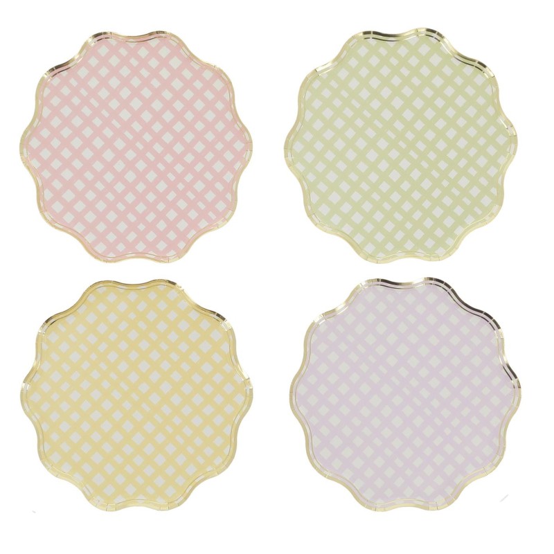 8 ASSIETTES VICHY PASTEL 23 CM LILAS ROSE VERT JAUNE OR ASSORTIS 8 ASSIETTES VICHY PASTEL 23 CM LILAS ROSE VERT JAUNE OR ASSORTIS