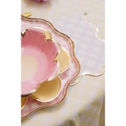 8 ASSIETTES VICHY PASTEL 23 CM LILAS ROSE VERT JAUNE OR ASSORTIS