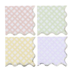 16 SERVIETTES VICHY PASTEL 33 X 33 CM LILAS ROSE VERT JAUNE OR ASSORTIS