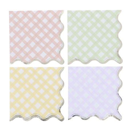 16 SERVIETTES VICHY PASTEL 33 X 33 CM LILAS ROSE VERT JAUNE OR ASSORTIS