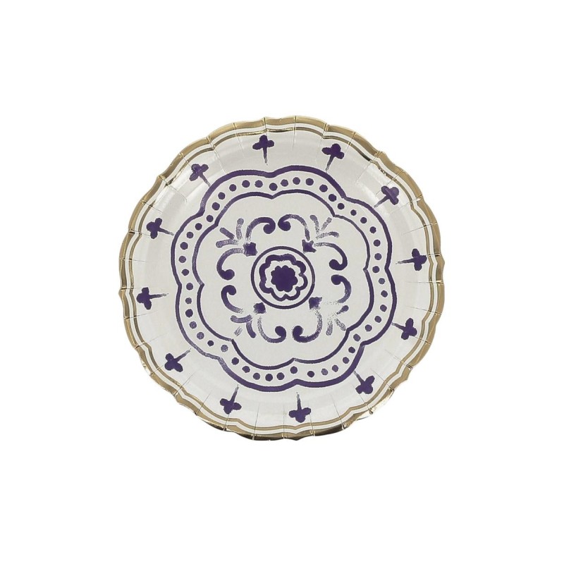 8 ASSIETTES DOLCE VITA BLEU ROI, BLANC ET OR 18 CM  8 ASSIETTES DOLCE VITA BLEU ROI, BLANC ET OR 18 CM