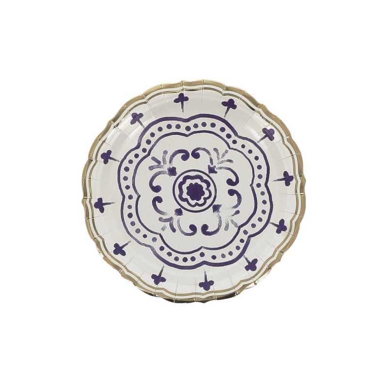 8 ASSIETTES DOLCE VITA BLEU ROI, BLANC ET OR 18 CM 