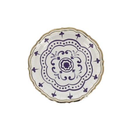 8 ASSIETTES DOLCE VITA BLEU ROI, BLANC ET OR 18 CM 