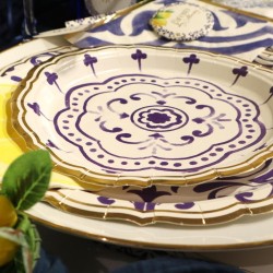 8 ASSIETTES DOLCE VITA BLEU ROI, BLANC ET OR 18 CM 