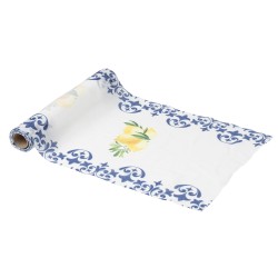 CHEMIN DE TABLE DOLCE VITA BLANC, BLEU ROI ET JAUNE 28 CM X 5M