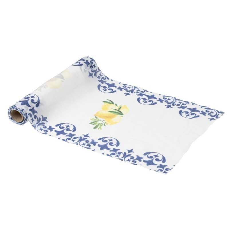 CHEMIN DE TABLE DOLCE VITA BLANC, BLEU ROI ET JAUNE 28 CM X 5M
