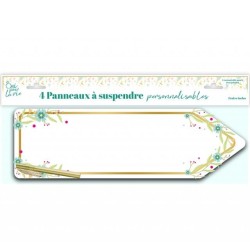4 FLECHES SIGNALETIQUES A SUSPENDRE BLANC DECOR VEGETAL+ STYLO OR