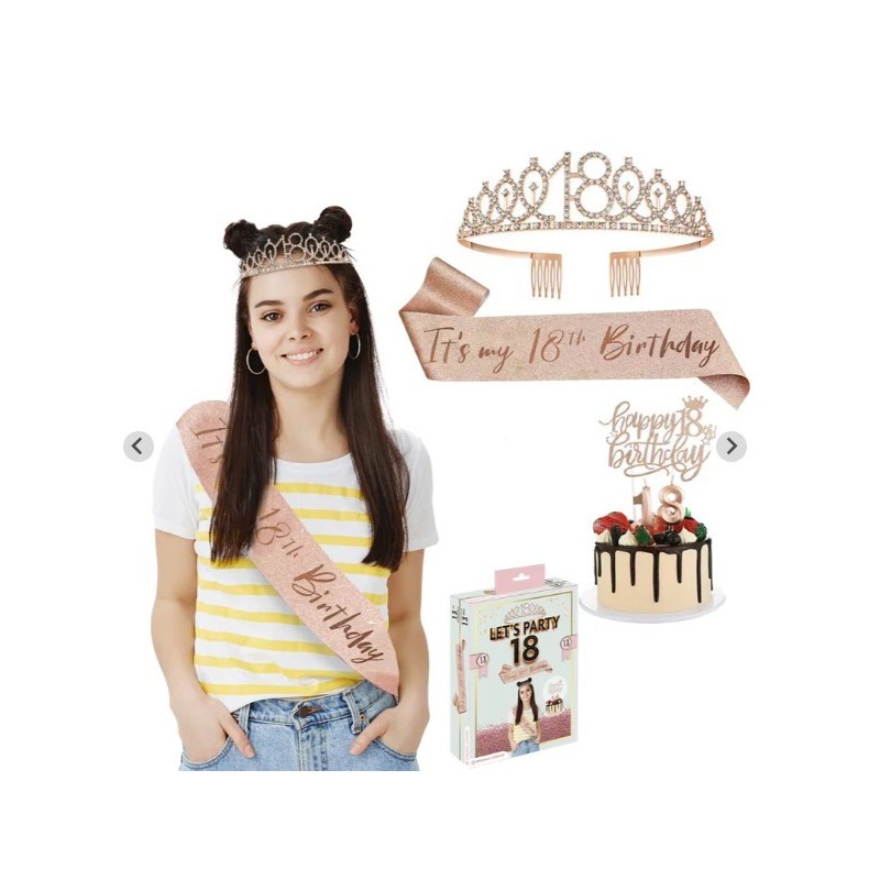 PACK ANNIVERSAIRE 18 ANS ECHARPE DIADEME CAKE TOPPER ET BOUGIES PACK ANNIVERSAIRE 18 ANS ECHARPE DIADEME CAKE TOPPER ET BOUGIES