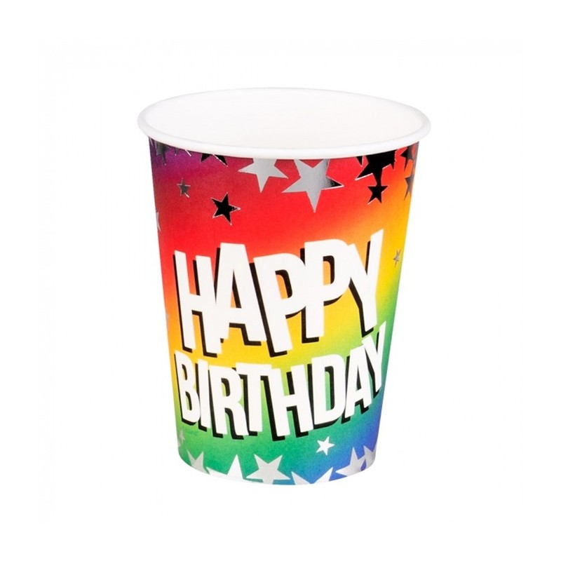 10 GOBELETS CARTON HAPPY BIRTHDAY MULTICOLORES 210 ML 10 GOBELETS CARTON HAPPY BIRTHDAY MULTICOLORES 210 ML