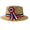 CHAPEAU PAILLE NATURELLE CANOTIER RUBAN ET COCARDE TRICOLORE BLEU BLANC ROUGE
