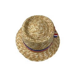 CHAPEAU PAILLE NATURELLE CANOTIER RUBAN ET COCARDE TRICOLORE BLEU BLANC ROUGE