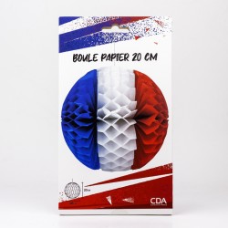 BOULE ALVEOLEE EN PAPIER TRICOLORE BLEU BLANC ROUGE 20 CM
