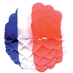 BOULE ALVEOLEE EN PAPIER TRICOLORE BLEU BLANC ROUGE 20 CM