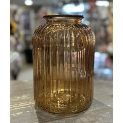 VASE  ORANGE TERRACOTA VERRE TEXTURE RAINUREE DIA 18 CM  HAUTEUR 25 CM