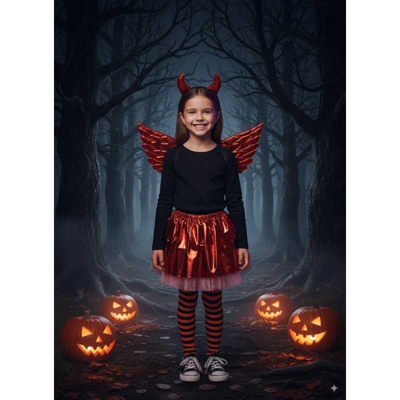 SET 3 PIECES DIABLE ROUGE BRILLANT TUTU AILES ET SERRE TETE