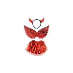 SET 3 PIECES DIABLE ROUGE BRILLANT TUTU AILES ET SERRE TETE