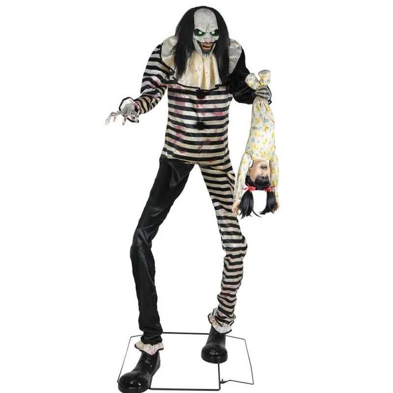 DECORATION HALLOWEEN CLOWN EFFRAYANT NOIR RAYE BLANC TENANT UN ENFANT 213 CM 