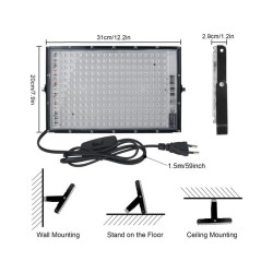 PROJECTEUR 216 LEDS IP 65 LUMIERE NOIRE 150W 31x18 CM AVEC INTERRUPTEUR