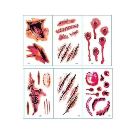 TATOUAGES EPHEMERES CICATRICES HALLOWEEN 6 MODELES DIFFERENTS