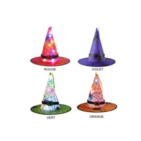CHAPEAU  DE SORCIERE AVEC LUMIERES LED 4 COULEURS DIFFERENTES